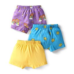 Babyhug 100% Cotton Knit Trunk with Bear & Star Print Pack of 3 - Lilac & Blue