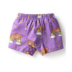 Babyhug 100% Cotton Knit Trunk with Bear & Star Print Pack of 3 - Lilac & Blue