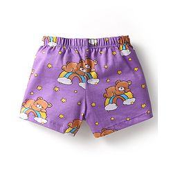 Babyhug 100% Cotton Knit Trunk with Bear & Star Print Pack of 3 - Lilac & Blue