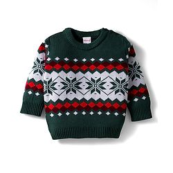 Babyhug Knit Full Sleeves Pullover Sweater & Pant Set with Aztec Design - Olive Green