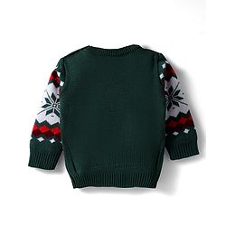 Babyhug Knit Full Sleeves Pullover Sweater & Pant Set with Aztec Design - Olive Green