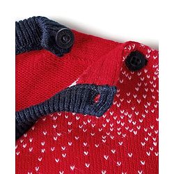 Babyhug Knitted Full Sleeves Pullover Sweater Set With Reindeer Design - Red & Navy Blue