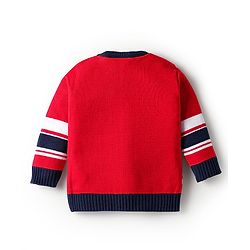 Babyhug Knitted Full Sleeves Pullover Sweater Set With Reindeer Design - Red & Navy Blue