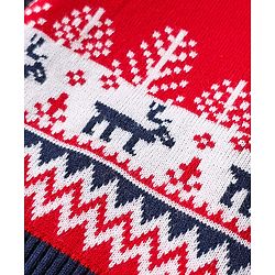 Babyhug Knitted Full Sleeves Pullover Sweater Set With Reindeer Design - Red & Navy Blue