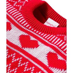 Babyhug Knitted Full Sleeves Sweater Set With Heart Design - Red