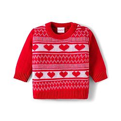 Babyhug Knitted Full Sleeves Sweater Set With Heart Design - Red