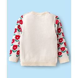 Babyhug Knitted Full Sleeves Sweater Set with Floral Design - Red & Cream