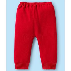 Babyhug Knitted Full Sleeves Sweater Set with Floral Design - Red & Cream