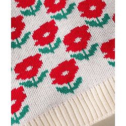 Babyhug Knitted Full Sleeves Sweater Set with Floral Design - Red & Cream