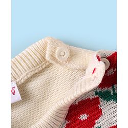 Babyhug Knitted Full Sleeves Sweater Set with Floral Design - Red & Cream