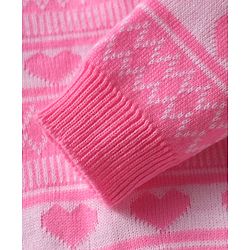 Babyhug Knitted Full Sleeves Sweater Set with Heart Design - Pink