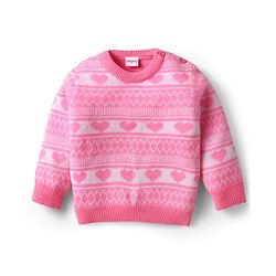 Babyhug Knitted Full Sleeves Sweater Set with Heart Design - Pink