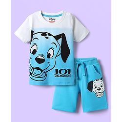 Babyhug Disney Single Jersey Knit Half Sleeves T-Shirt & Shorts Set with 101 Dalmatian Graphics - Light Blue