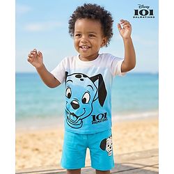 Babyhug Disney Single Jersey Knit Half Sleeves T-Shirt & Shorts Set with 101 Dalmatian Graphics - Light Blue