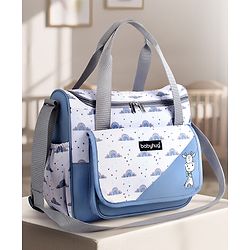 Babyhug Multipurpose Diaper Sling Bag Cloud Print - Blue| Adjustable Shoulder Strap| Insulated Bottle Pouches| Water Resistant| Carry Handle