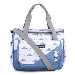 Babyhug Multipurpose Diaper Sling Bag Cloud Print - Blue| Adjustable Shoulder Strap| Insulated Bottle Pouches| Water Resistant| Carry Handle