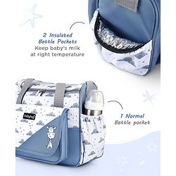 Babyhug Multipurpose Diaper Sling Bag Cloud Print - Blue| Adjustable Shoulder Strap| Insulated Bottle Pouches| Water Resistant| Carry Handle