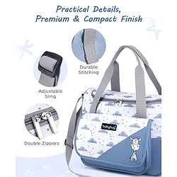 Babyhug Multipurpose Diaper Sling Bag Cloud Print - Blue| Adjustable Shoulder Strap| Insulated Bottle Pouches| Water Resistant| Carry Handle