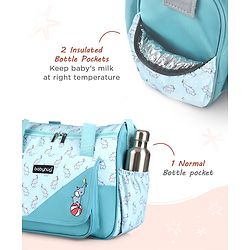 Babyhug Multipurpose Diaper Sling Bag Cloud Print - Blue| Adjustable Shoulder Strap| Insulated Bottle Pouches| Water Resistant| Carry Handle