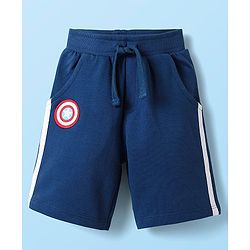 Babyhug Marvel Single Jersey Knit Half Sleeves Stripred T-Shirt & Shorts Set with Avengers Graphics - Light Blue & Navy Blue