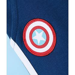 Babyhug Marvel Single Jersey Knit Half Sleeves Stripred T-Shirt & Shorts Set with Avengers Graphics - Light Blue & Navy Blue