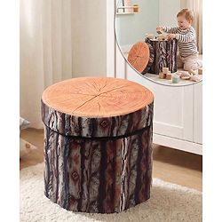 Babyhug Foldable Pouffe with Storage in Wood Theme - Brown| Multipurpose - Stool, Footstool & Storage Box for Kids