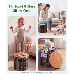 Babyhug Foldable Pouffe with Storage in Wood Theme - Brown| Multipurpose - Stool, Footstool & Storage Box for Kids