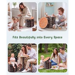 Babyhug Foldable Pouffe with Storage in Wood Theme - Brown| Multipurpose - Stool, Footstool & Storage Box for Kids