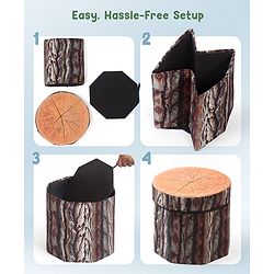 Babyhug Foldable Pouffe with Storage in Wood Theme - Brown| Multipurpose - Stool, Footstool & Storage Box for Kids