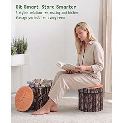 Babyhug Foldable Pouffe with Storage in Wood Theme - Brown| Multipurpose - Stool, Footstool & Storage Box for Kids