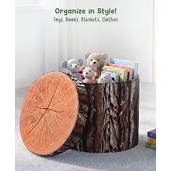 Babyhug Foldable Pouffe with Storage in Wood Theme - Brown| Multipurpose - Stool, Footstool & Storage Box for Kids