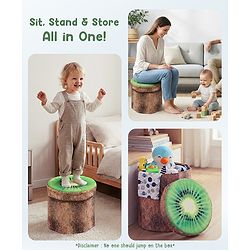 Babyhug Foldable Pouffe with Storage in Wood Theme - Brown| Multipurpose - Stool, Footstool & Storage Box for Kids
