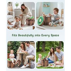 Babyhug Foldable Pouffe with Storage in Wood Theme - Brown| Multipurpose - Stool, Footstool & Storage Box for Kids