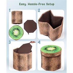 Babyhug Foldable Pouffe with Storage in Wood Theme - Brown| Multipurpose - Stool, Footstool & Storage Box for Kids
