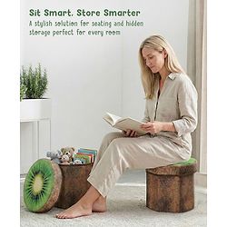 Babyhug Foldable Pouffe with Storage in Wood Theme - Brown| Multipurpose - Stool, Footstool & Storage Box for Kids