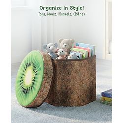 Babyhug Foldable Pouffe with Storage in Wood Theme - Brown| Multipurpose - Stool, Footstool & Storage Box for Kids