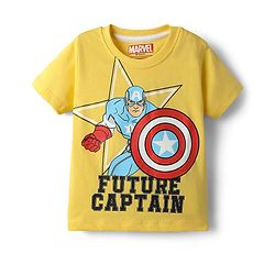 Babyhug Marvel Single Jersey Knit Half Sleeves T-Shirt & Shorts Set With Avengers Graphics - Yellow & Blue