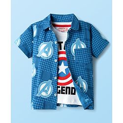Babyhug Marvel Single Jersey Knit Half Sleeves Shirt & Shorts Co-Ord Set With Avengers Graphics & T-Shirt - Blue