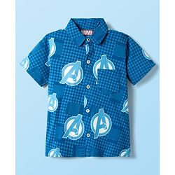 Babyhug Marvel Single Jersey Knit Half Sleeves Shirt & Shorts Co-Ord Set With Avengers Graphics & T-Shirt - Blue