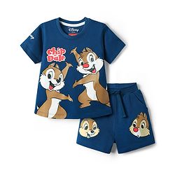 Babyhug Disney Single Jersey Knit Half Sleeves T-Shirt & Shorts Set with Chip N Dale Graphics - Navy Blue
