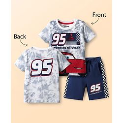 Babyhug Disney Single Jersey Knit Half Sleeves T-Shirt & Shorts Set With Car Graphics - Navy Blue