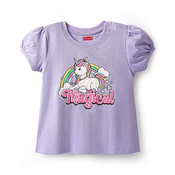 Babyhug Cotton Knit Frill Sleeves Shorts Night Suit With Unicorn Print - Lavender