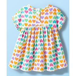 Babyhug Single Jersey Knit Half Sleeves Frock with Heart Print - White