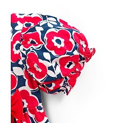 Babyhug Single Jersey Knit Half Sleeves Frock With Floral Print & Bow Applique - Multicolor