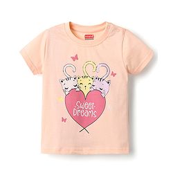 Babyhug Cotton Knit Half Sleeves Capri Night Suit With Kitten Print - Pink