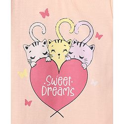Babyhug Cotton Knit Half Sleeves Capri Night Suit With Kitten Print - Pink