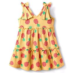 Babyhug Single Jersey Knit Puffed Sleeves Frock with Bloomer Floral Print & Bow Applique - Orange