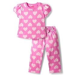 Babyhug Cotton Knit Half Sleeves Co-Ord Night Suit With Heart Print - Pink