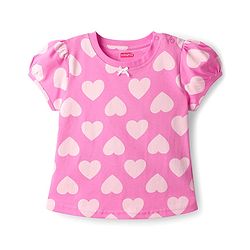 Babyhug Cotton Knit Half Sleeves Co-Ord Night Suit With Heart Print - Pink