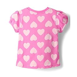 Babyhug Cotton Knit Half Sleeves Co-Ord Night Suit With Heart Print - Pink